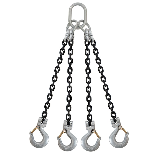 5/8" x 10' - Crosby 4 Leg Chain Sling w/ Sling Hooks - Grade 100